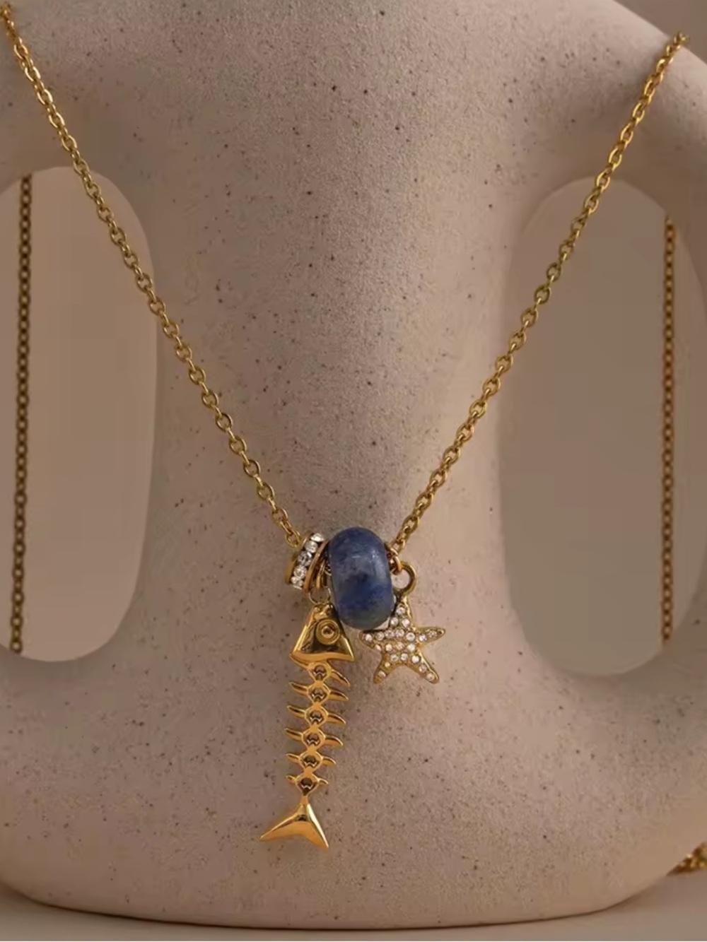 Gold Fishbone Star Charm Necklace - Picture 2 of 5